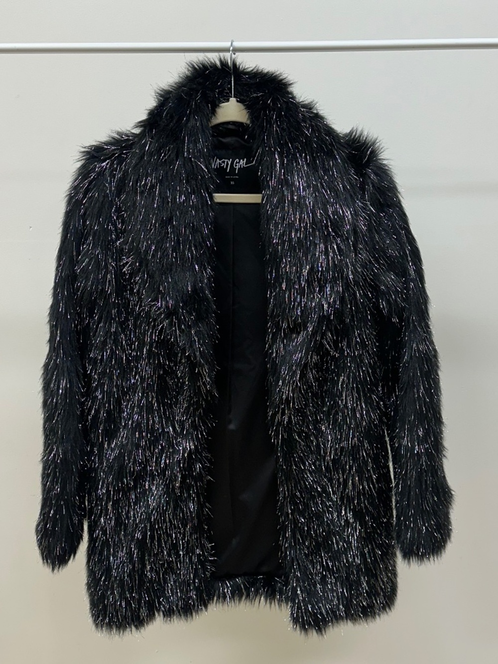 Black Shimmer Faux Fur Coat